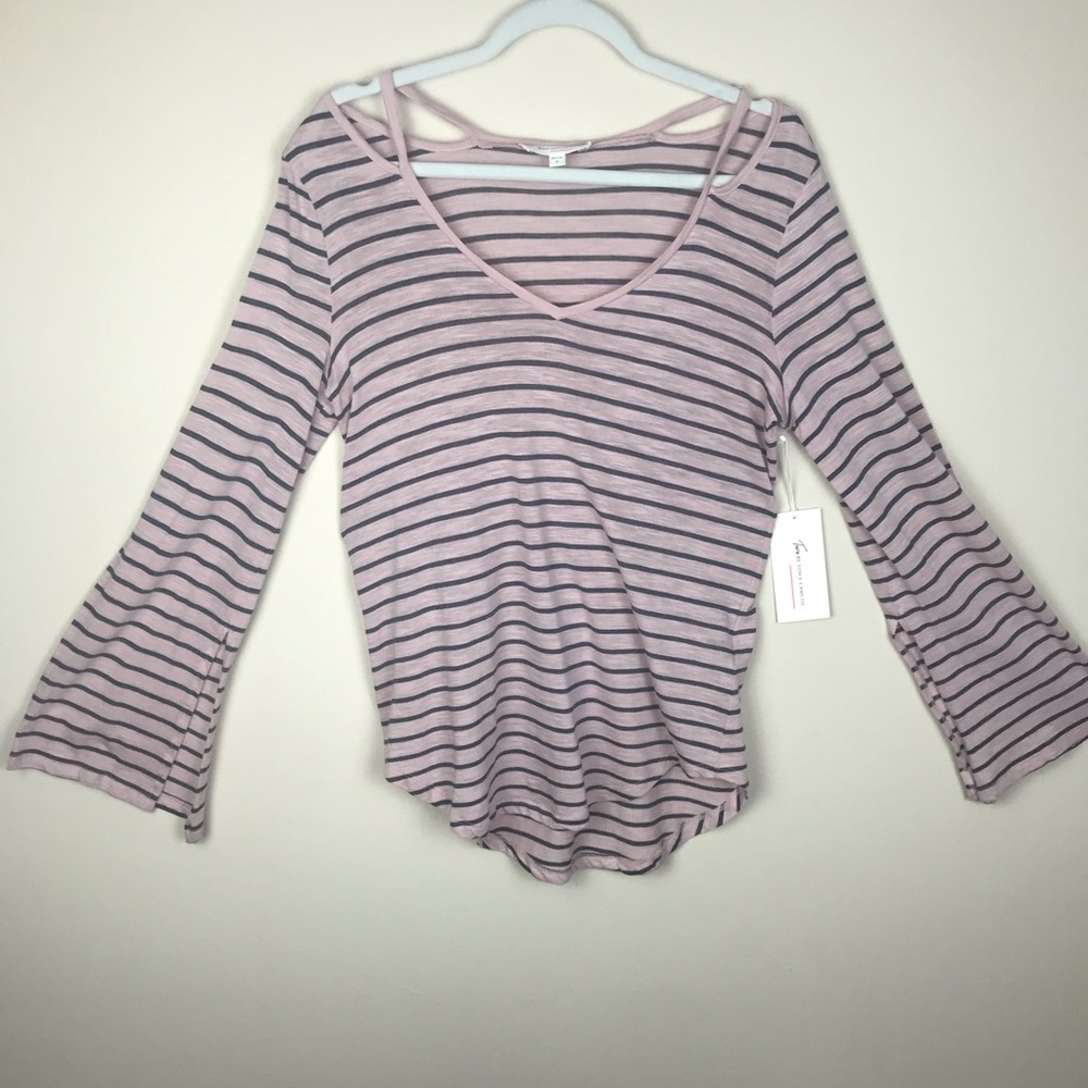NWT Vince Camuto Pink Striped Bell Sleeve Top